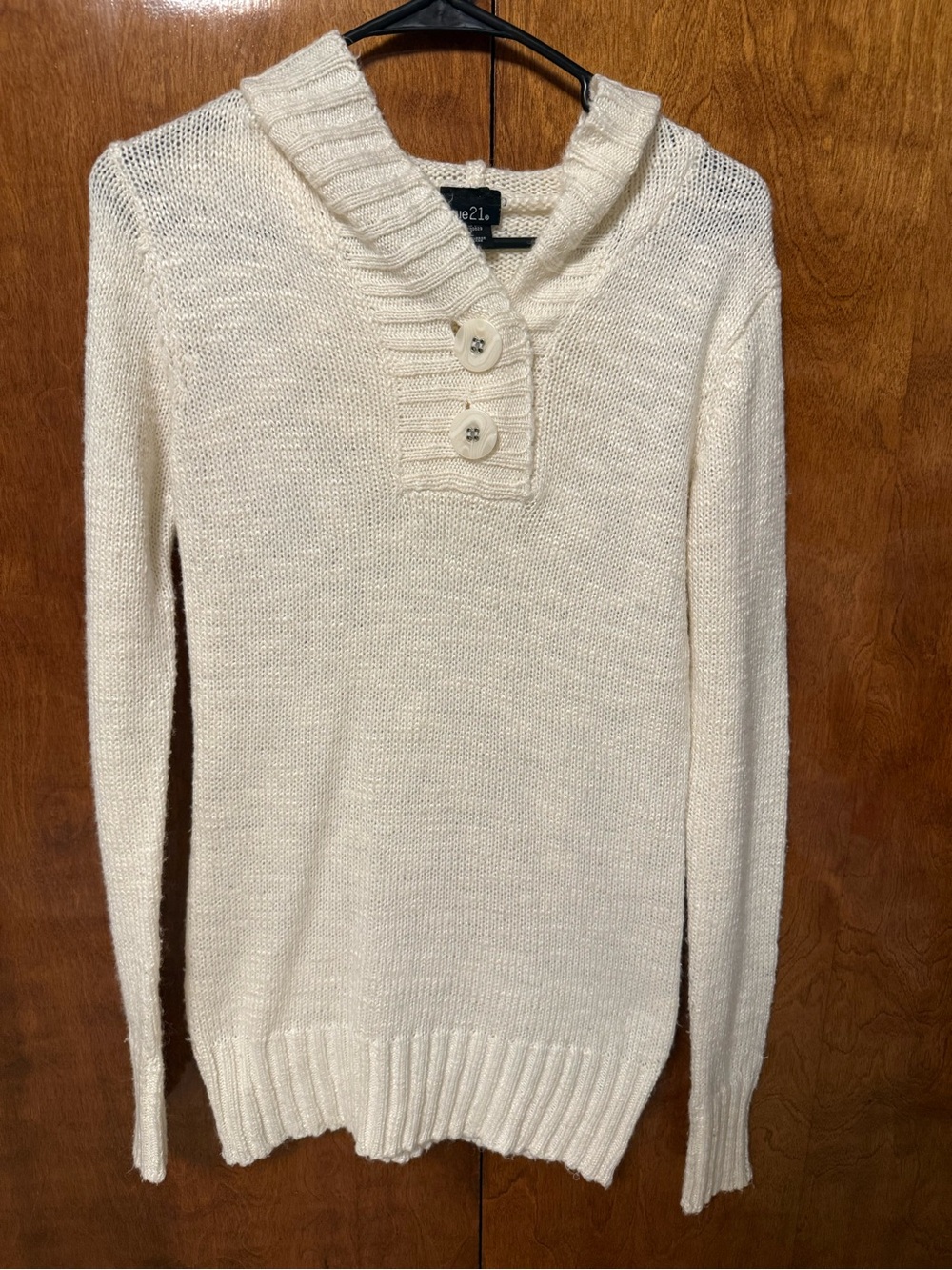 Rue21 Cream Knit Shawl-Collar Sweater with Button Placket